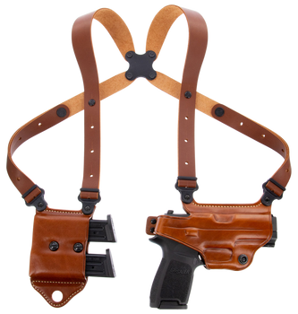 Galco MCII820 Miami Classic II Shoulder System Fits Chest Up To 56" Tan Leather Harness Fits Sig P320/M17/M18/Taurus G2/G3/G3C Right Hand                                                               