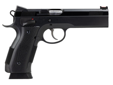 CZ-USA 91731 A01-LD Full Size Frame 9mm Luger 19+1 4.93" Black Match Grade Bull Barrel, Blued Serrated Steel Slide, Blued Steel Frame w/Beavertail, Black Checkered Polymer Grip