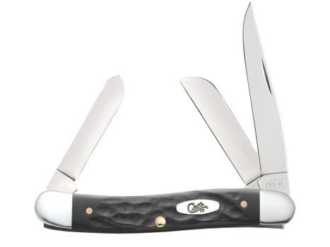 Case 18222 Stockman Medium Folding, 2.57"/1.88"/1.71" Clip Point/Sheepsfoot/Spey Plain Mirror Polished Tru-Sharp SS Blade, Rough Black Jigged Synthetic Handle