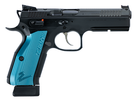 CZ-USA 91251 Shadow 2 Optics-Ready 9mm Luger 4.89" 19+1 Overall Black Finish with Inside Railed Steel with Optic Cut Slide, Blue Aluminum Grip, Non-Tilted Barrel & Picatinny Rail                      