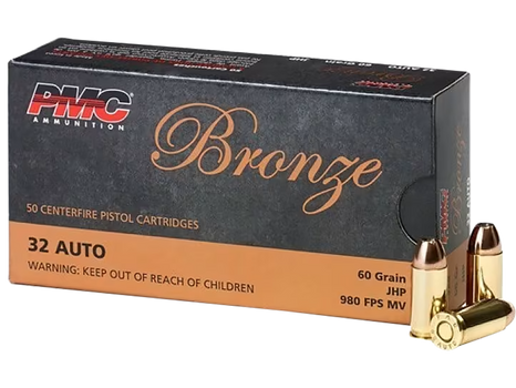 PMC 32B Bronze  32ACP 60gr Jacketed Hollow Point 50 Per Box/20 Case                                                                                                                                     