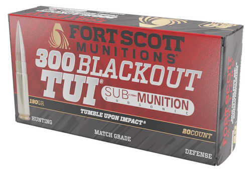 Fort Scott Munitions 300190SCVSS Tumble Upon Impact (TUI) Rifle 300Blackout 190gr Solid Copper Spun 20 Per Box/25 Case                                                                                  