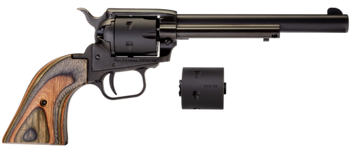 Heritage Mfg RR22MBS6 Rough Rider  22 LR/22 WMR 6 Shot, 6.50" Black Satin Steel Barrel, Black Satin Zinc Alloy Frame, Black Satin Cylinder, Camo Laminate Grip, Exposed Hammer                          