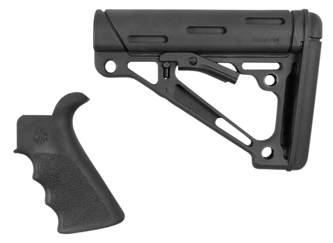 Hogue 15056 OverMolded Combo Kit Collapsible Black OverMolded Rubber Black Synthetic & Black Rubber Grip for AR15, M16 with Mil-Spec Tube (Tube Not Included)                                           