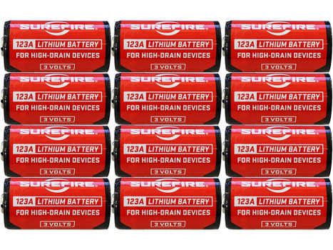 SureFire SF12ABBCS 123A Batteries Red/Black 3.0 Volts 1,550 mAh (12) Single Package Clamshell