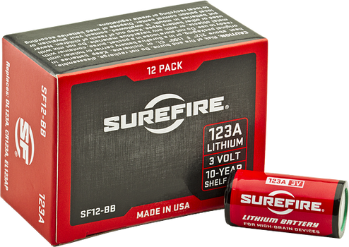 SureFire SF12BB 123A Batteries  Red/Black 3.0 Volts 1,550 mAh (12) Single Package Boxed                                                                                                                 