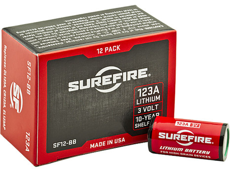 SureFire SF12BB 123A Batteries Red/Black 3.0 Volts 1,550 mAh (12) Single Package Boxed
