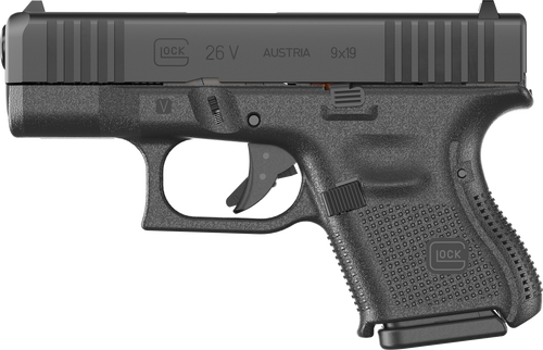 Glock UV2650201 G26 V Sub-Compact Frame 9mm Luger 10+1 3.43" Black GMB Barrel, Black Steel Serrated Slide, Black Polymer Frame, Textured Polymer Grip, Ambidextrous                                     