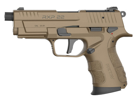 Retay USA RXP22FDE10TH RXP 22 LR 10+1 4" Black Threaded Barrel, Flat Dark Earth Cerakote RMR/RMSc Optic Ready/Serrated Slide, Flat Dark Earth Cerakote Polymer Frame w/Accessory Rail, Textured Grip