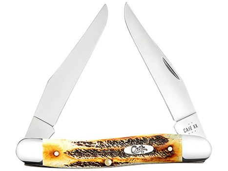 Case 65346 Muskrat 2.90" Folding Clip Point Plain Polished Tru-Sharp SS Blade, Burnt Dark Amber 6.5 BoneStag Handle
