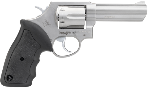 Taurus 2-650049 65  Medium 357 Mag/38 Special +P 6 Shot 4" Matte Stainless Steel Barrel, Cylinder Matte & Frame, Black Finger Grooved Rubber Grip, Transfer Bar Safety, Exposed Hammer                  