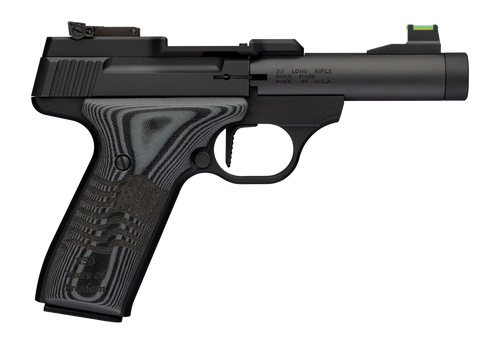 Browning 051611490 Buck Mark Black Label 250 SR 22 LR 10+1 4" Matte Black Bull Threaded Barrel, Optics Cut Receiver, Matte Black Aluminum Frame,  Black G10 Grip w/ Inscribed Waving Flag, RMSc Footprin