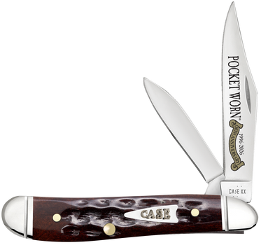 Case 55234 Pocket Worn Peanut Folding 2.26" Clip Point/1.50" Pen Plain Tru-Sharp SS Blade, Mahogany Corn Cob Jigged Bone Handle                                                                         