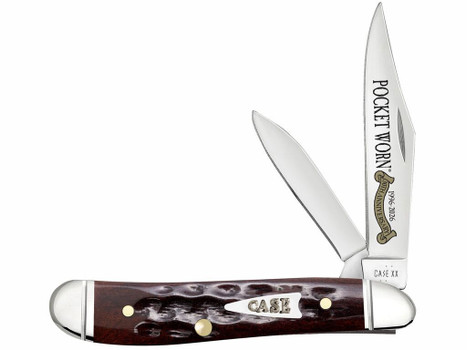 Case 55234 Pocket Worn Peanut Folding 2.26" Clip Point/1.50" Pen Plain Tru-Sharp SS Blade, Mahogany Corn Cob Jigged Bone Handle