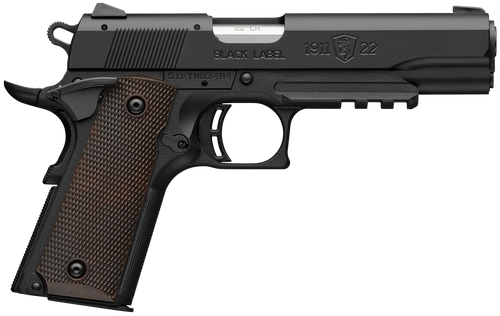 Browning 051065490 1911 Black Label Full Size Frame 22 LR 10+1 4.25" Stainless Steel Barrel, Matte Black Serrated Slide, Matte Black Polymer Frame w/Picatinny Rail, Brown Composite Grip               