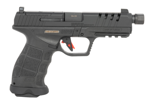 Sarsilmaz SAR9SOCOMBL10 SAR9 SOCOM Full Size 9mm Luger 10+1 5.10" Black Threaded Barrel, Black Steel Optic Cut/Serrated Slide, Black Polymer Frame w/Picatinny Rail, Interchangeable Backstrap Grip, RMS