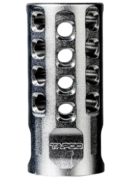Tapco TAP22010  Muzzle Brake Silver Anodized Aluminum 1/2"x28 Threads 2" OAL .920" Diameter 22LR                                                                                                        