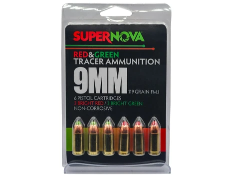 Supernova PMSN9MMMP Green/Red Tracer 9mmLuger 119Gr Full Metal Jacket 6 Per Box/60 Case