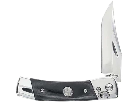 Uncle Henry 1222001 Smokey 2.90" Folding Plain 7Cr17MoV SS Blade, Black/SS Wood Laminate Handle