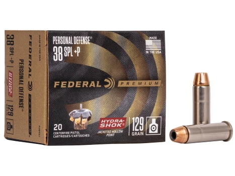 Federal P38HS1 Premium Personal Defense 38Special+P 129gr Hydra-Shok Jacketed Hollow Point 20 Per Box/25 Case
