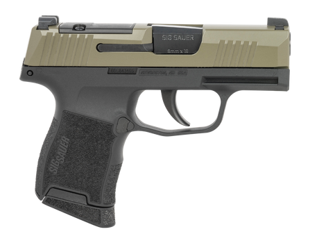 Sig Sauer 3659GXR3P P365  Micro-Compact 9mm Luger 10+1 3.10" Black Barrel, Moss Green Stainless Steel Optic Ready/Serrated Slide, Black Alloy Frame w/Accessory Rail, Textured Grip, RMSc Footprint     