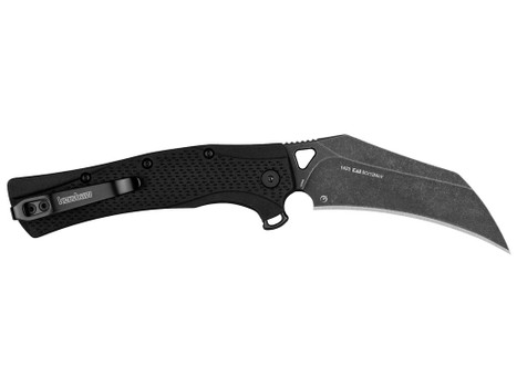Kershaw 1423 Dawnstar Tactical 3.50" Folding Hawkbill Plain Blackwash 8Cr13MoV SS Blade, Black Textured Glass Filled Nylon Handle