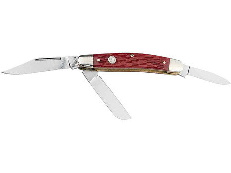 Boker 110855 Stockman Traditional Medium Clip Point/Sheepsfoot/Spey Plain D2 Steel Blade Red Jigged Bone Handle