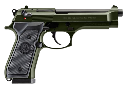 Beretta USA J92F300GR10 92FS  Full Size Frame 9mm Luger 10+1 4.90" Black Steel Barrel, OD Green Cerakote Serrated Slide, OD Green Cerakote Aluminum Frame w/Beavertail, Black Textured Grip             