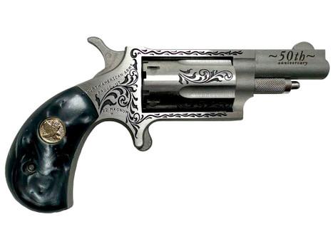 North American Arms 22M50B 50th Anniversary 22 Mag 5 Shot 1.63" Matte Stainless w/"50th Anniversary" & Scroll Engraving, Black Pearl Grip, Exposed Hammer