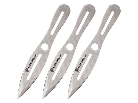 Smith & Wesson Knives SWTK10CP Bullseye Throwing Knives 5" Fixed Dual Edge Spear Point Plain 2Cr13MoV SS Blade, Stainless Steel Handle, Includes Sheath Set of 3, 10" OAL