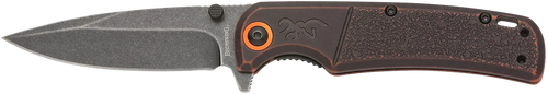 Browning 3220581B Buckmark  EDC Slim 3.13" Folding Drop Point Plain Black Stonewashed D2 Steel Blade, Bronze Stonewashed Polymer Handle, Box Packaging                                                  