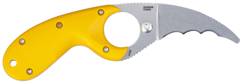 CRKT 2511Y Bear Claw  2.39" Fixed Hawkbill Serrated Powder Coated AUS8A SS Blade, Yellow Textured GRN Handle                                                                                            
