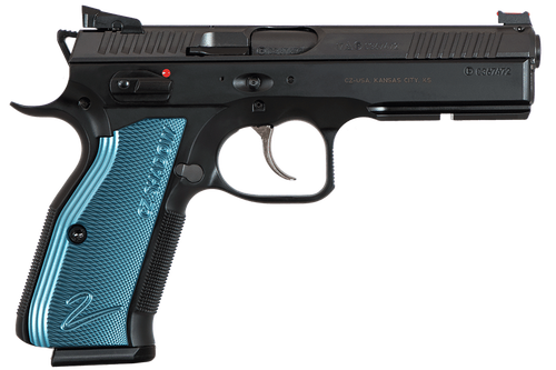 CZ-USA 91257 Shadow 2  SA/DA 9mm Luger 4.89" 17+1 Overall Black Nitride Finish with Inside Railed  Steel Slide, Blue Aluminum Grip, Non-Tilted Barrel & Picatinny Rail                                  