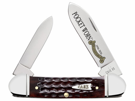 Case 55235 Pocket Worn Canoe Folding 2" Pen/2.63" Spear Plain Tru-Sharp SS Blade, Mahogany Corn Cob Jigged Bone Handle