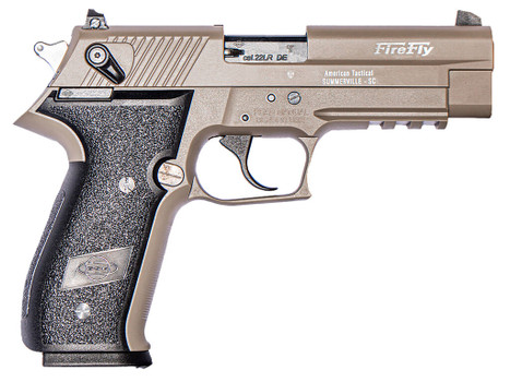 GSG GERG2210FFT FireFly 22 LR 10+1 4" Tan Steel Barrel, Serrated Slide, Zinc Alloy w/Accessory Rail Frame, Black Polymer Grip