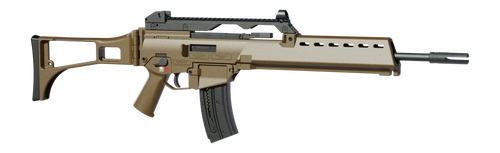 HK 81001321 G36  22 LR 20+1 18.13" Black Barrel w/Flash Suppressor, Flat Dark Earth Receiver w/Picatinny Rail, Flat Dark Earth Folding Synthetic Stock, Polymer Grip                                    