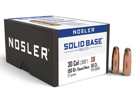Nosler 38058 Solid Base 30Cal 150gr Round Nose 50CT