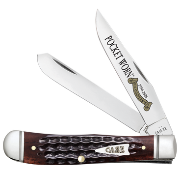 Case 55231 Pocket Worn Trapper Mini Folding 2.75" Clip Point & Spey Plain Mirror Polished Tru-Sharp SS Blades, Corn Cob Jigged Mahogany Bone Handle                                                     