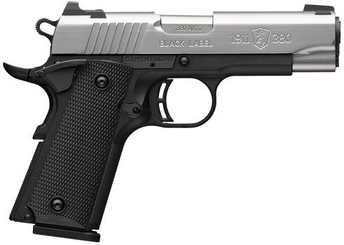 Browning 051119492 1911 Black Label Compact 380 ACP 8+1 3.63" Stainless Steel Barrel, Satin Stainless Steel Serrated Slide, Matte Black Polymer Frame, Black Polymer Grip                               