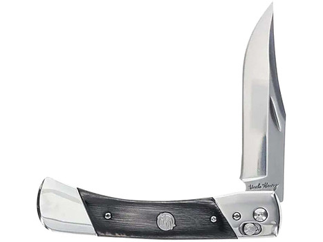 Uncle Henry 1222013 Bear Paw 3.80" Folding Plain 7Cr17MoV SS Blade, Black/SS Wood Laminate Handle