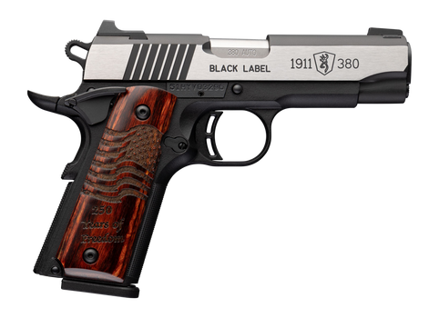 Browning 051123492 1911 Black Label Medallion Pro 250 Compact Frame 380 ACP 8+1 3.63" Stainless Steel Barrel, Stainless Steel w/Blackened Slide Flats Serrated Slide, Matte Black Aluminum Frame w/Beave