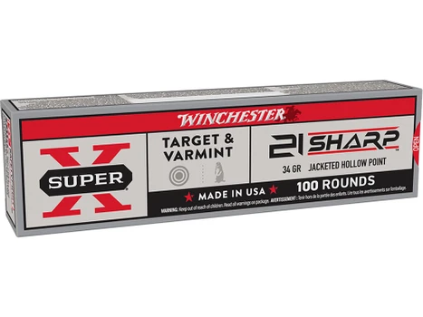 Winchester Ammo X21JHP Super X 21Sharp 34gr Jacketed Hollow Point 100 Per Box/20 Case
