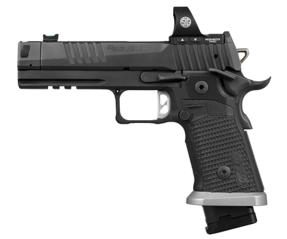 Sig Sauer  P211 GTO w/Optic 9mm Luger 23+1 4.40" Bull Barrel, Black Nitron Stainless Steel Serrated w/Optic Slide & Frame w/Beavertail & Picatinny Rail, Black G10 Grip, Sig ROMEO3 PRO Red Dot, Ambidex