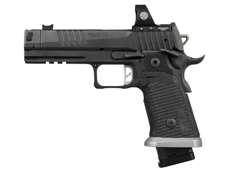 Sig Sauer P211 GTO w/Optic 9mm Luger 23+1 4.40" Bull Barrel, Black Nitron Stainless Steel Serrated w/Optic Slide & Frame w/Beavertail & Picatinny Rail, Black G10 Grip, Sig ROMEO3 PRO Red Dot, Ambidex