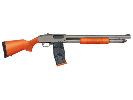 Mossberg 50220 590M 12 Gauge 10+1 18.50" Tungsten Gray Cerakote Barrel & Steel Drilled & Tapped Receiver, Magpul SGA Safety Orange Synthetic Stock