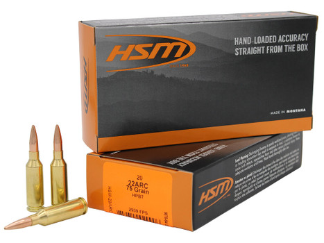 HSM 22ARC1N Varmint 22ARC 75gr Hollow Point Boat Tail 20 Per Box/25 Case