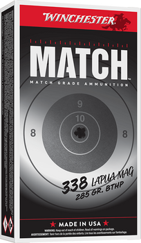Winchester Ammo S338LM2 Match  338LapuaMag 285gr Boat Tail Hollow Point 20 Per Box/10 Case                                                                                                              