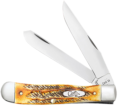 Case 65345 Trapper  3.25" Folding Clip Point/Spey Plain Mirror Polished Tru-Sharp SS Blades, Burnt Dark Amber 6.5 BoneStag Handle, Includes Pocket Clip                                                 