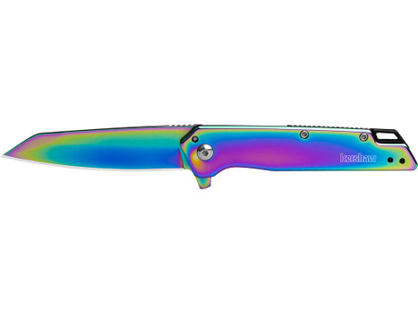 Kershaw 1365RBW Misdirect 3" Folding Reverse Tanto Plain Polished Rainbow PVD 4Cr14 Blade, Polished Rainbow PVD Stainless Steel Handle