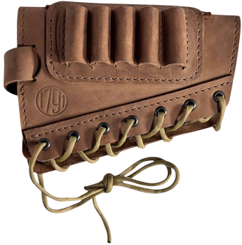 1791 Gunleather HNTBAMRBRWR Butt Cuff Ammo Holder Hunt Brown Leather Capacity 5 Shells "Creep Stop" Strap Mount                                                                                         